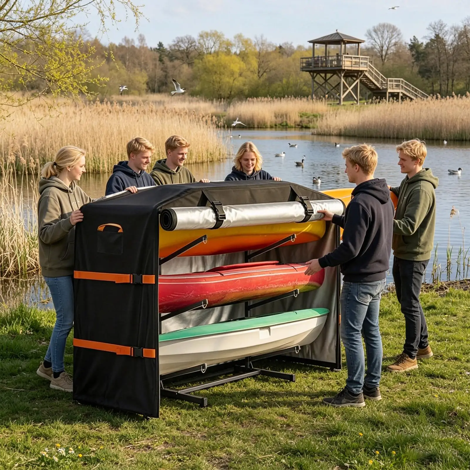 Kayak Rack Cover Waterproof Outdoor Canoe Storage Protector Kayak Rack Dust Cover For Garden Patio Courtyard Beach Cabin