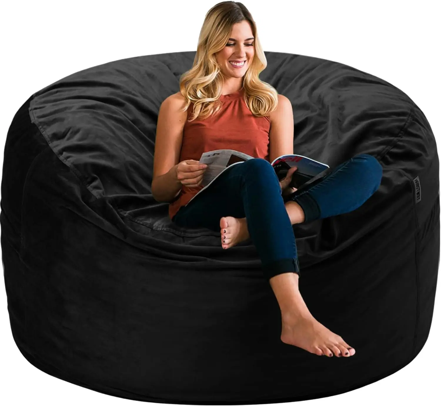 

3FT Velvet Bean Bag Chair with Memory Foam - Ultra Soft Black Lazy Sofa for Adults