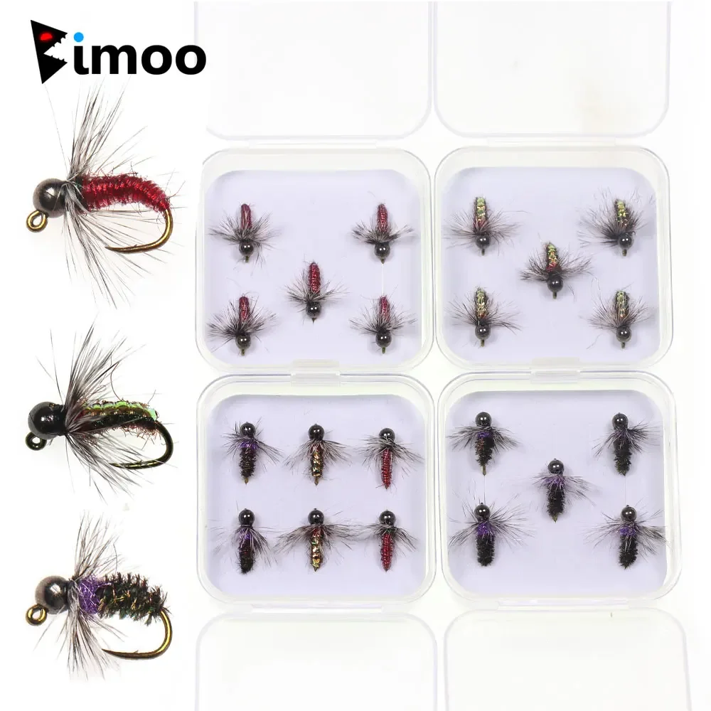 

Bimoo 5/6PCS/Box #10 Tungsten Bead Head Jig Nymph Fly Grizzly Hackle Fast Sinking Wet Ice Jig Fishin Bait Trout Fishing Lures