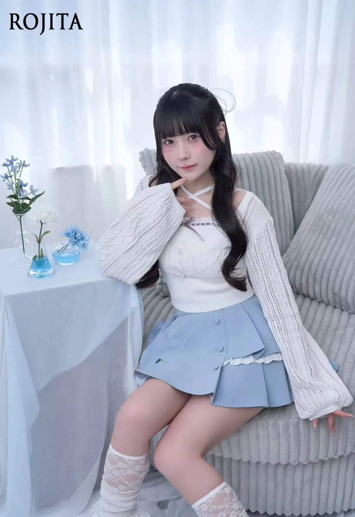 Japanese Sweet 2 Piece Knit Outfit Hollow Out Cropped Cardigan + Criss Cross Bow Cami Tank Top Women Kawaii Y2K Casual Set