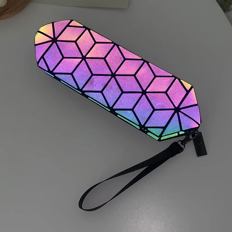 Luminous rhombus geometric pattern Iridescent cosmetic makeup pen bag Large capacity portable women  holding  octagonal bag