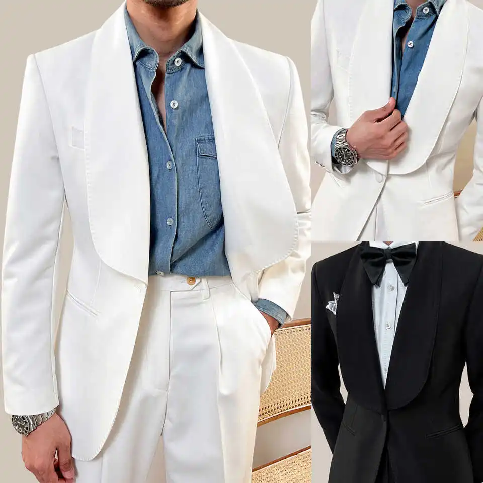 Simple Man Tuxedos Shawl Lapel One Button Men Suit Classic Fit Jacket Pants Evening Wedding Groom Party Outfits Customized