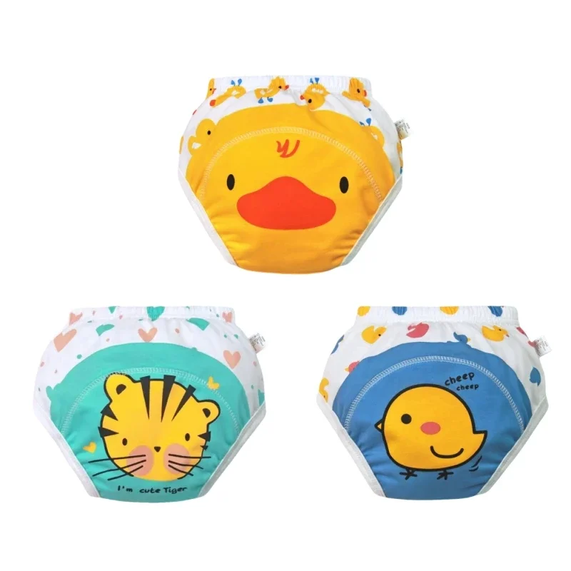 3PC Baby Cloth Diaper Cartoon Animal Cotton Waterproof Pocket Ecological Potty Training Panties Gauze Nappies Learning Pants