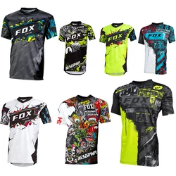 T-shirt de vélo de montagne pour hommes, maillot de descente, maillot de moto tout-terrain, vêtements de sport de motocross, vêtements de VTT, chauve-souris, renard