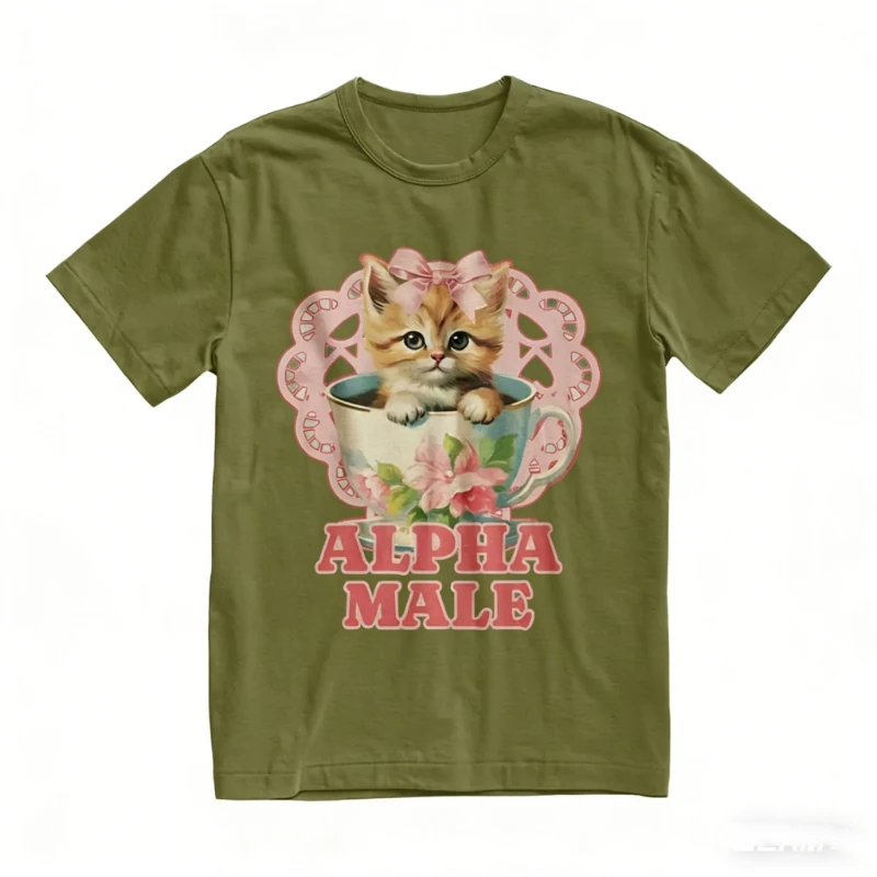 Alpha Male Funny Kitten Tshirt Funny Cat Meme Shirt Boyfriend Gifts Father Mom Lover Summer Cotton Casual Crewneck Tee Tops