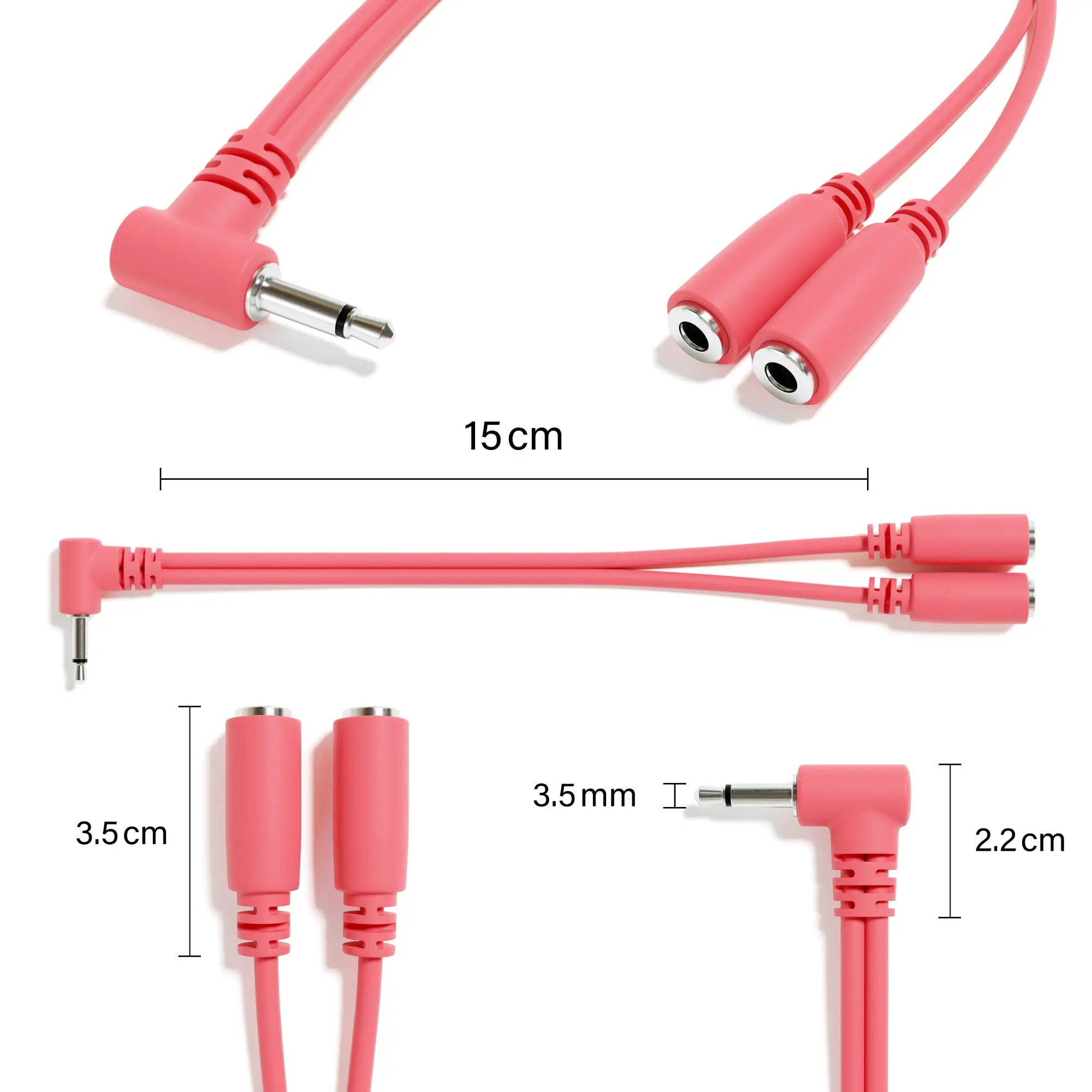 ExcelValley - 2 stuks lage profiel rechte hoek mono splitter Y patchkabels - TS 3,5 mm 1/8" voor Eurorack synthesizer