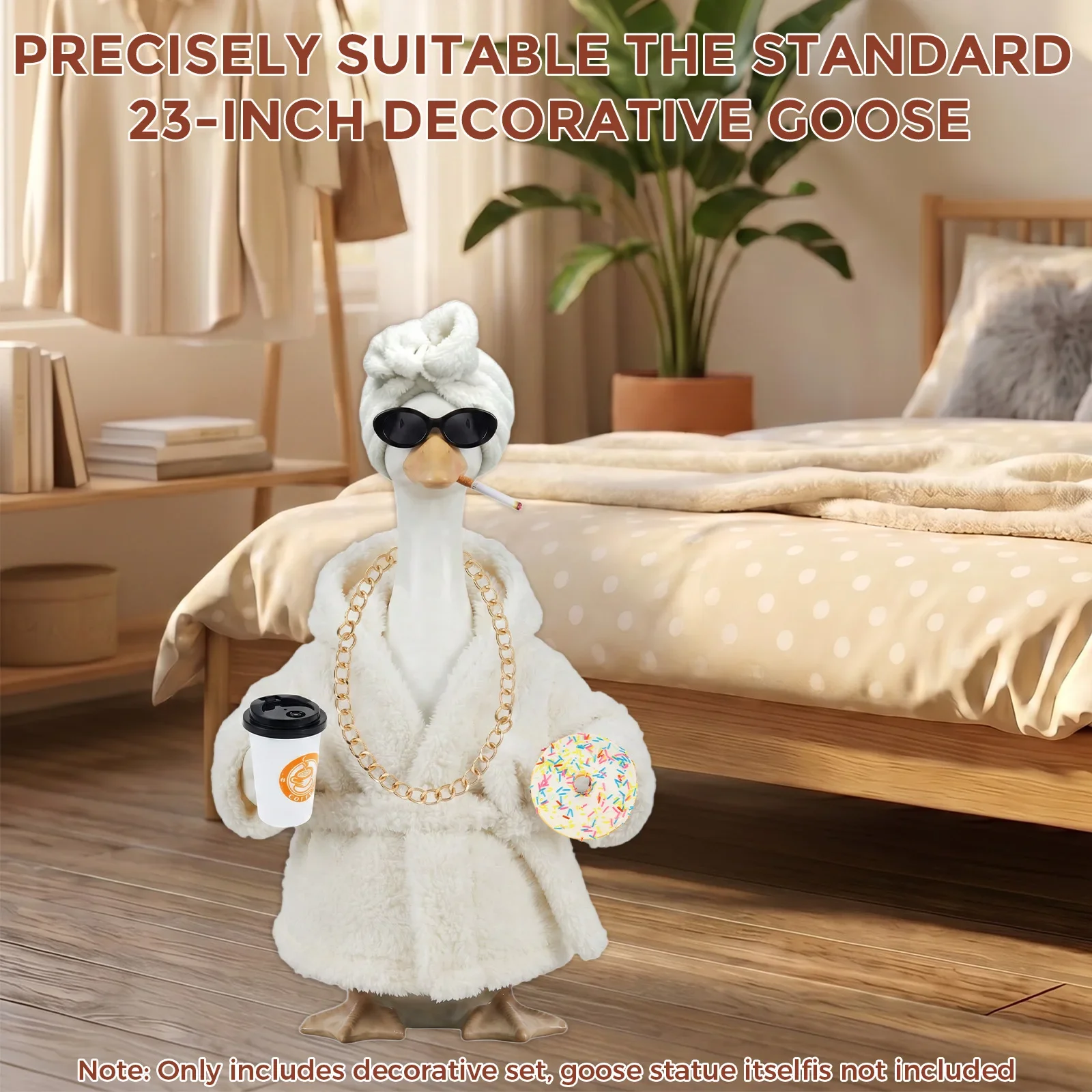 23 Inch Lady Porch Goose Outfits Decorative Lawn Goose Bathrobe Costume Funny Garden Statue Dress Up Clothing and Accessories