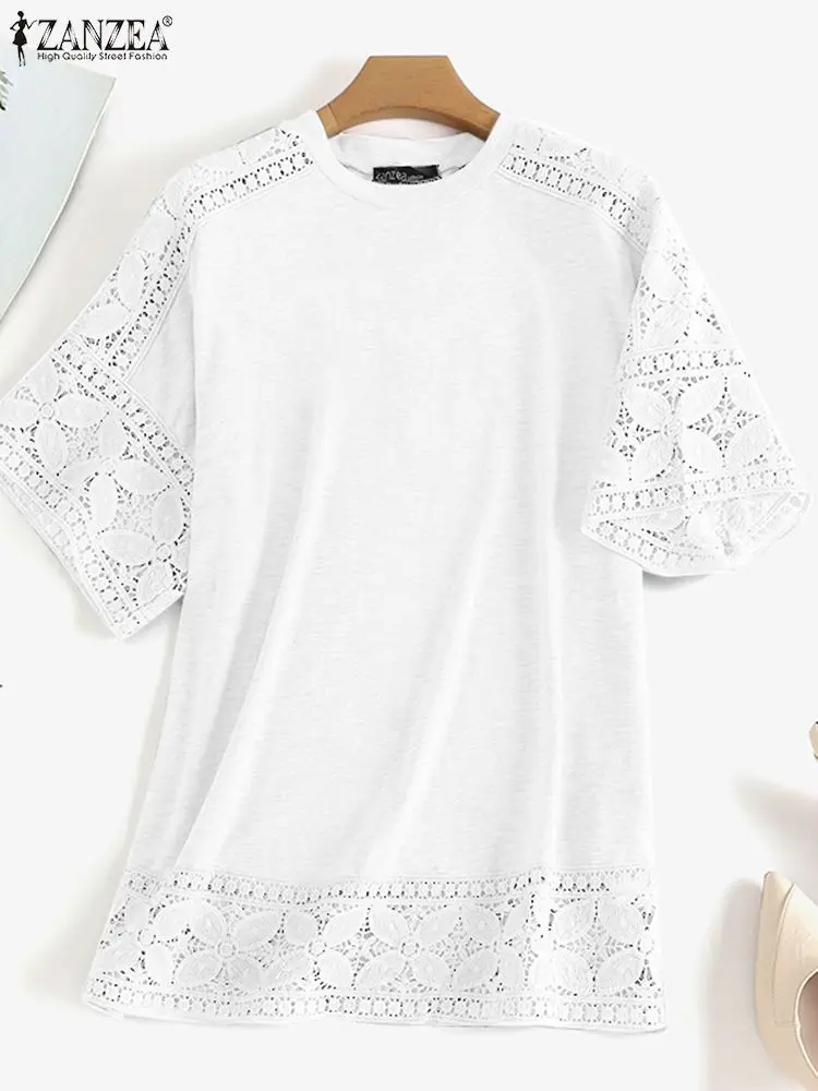 Bohemian Lace Tops Women Summer Blouses ZANZEA 2023 Casual Half Sleeve Blusas Female Hollow Out Solid Tunic Oversized Chemise