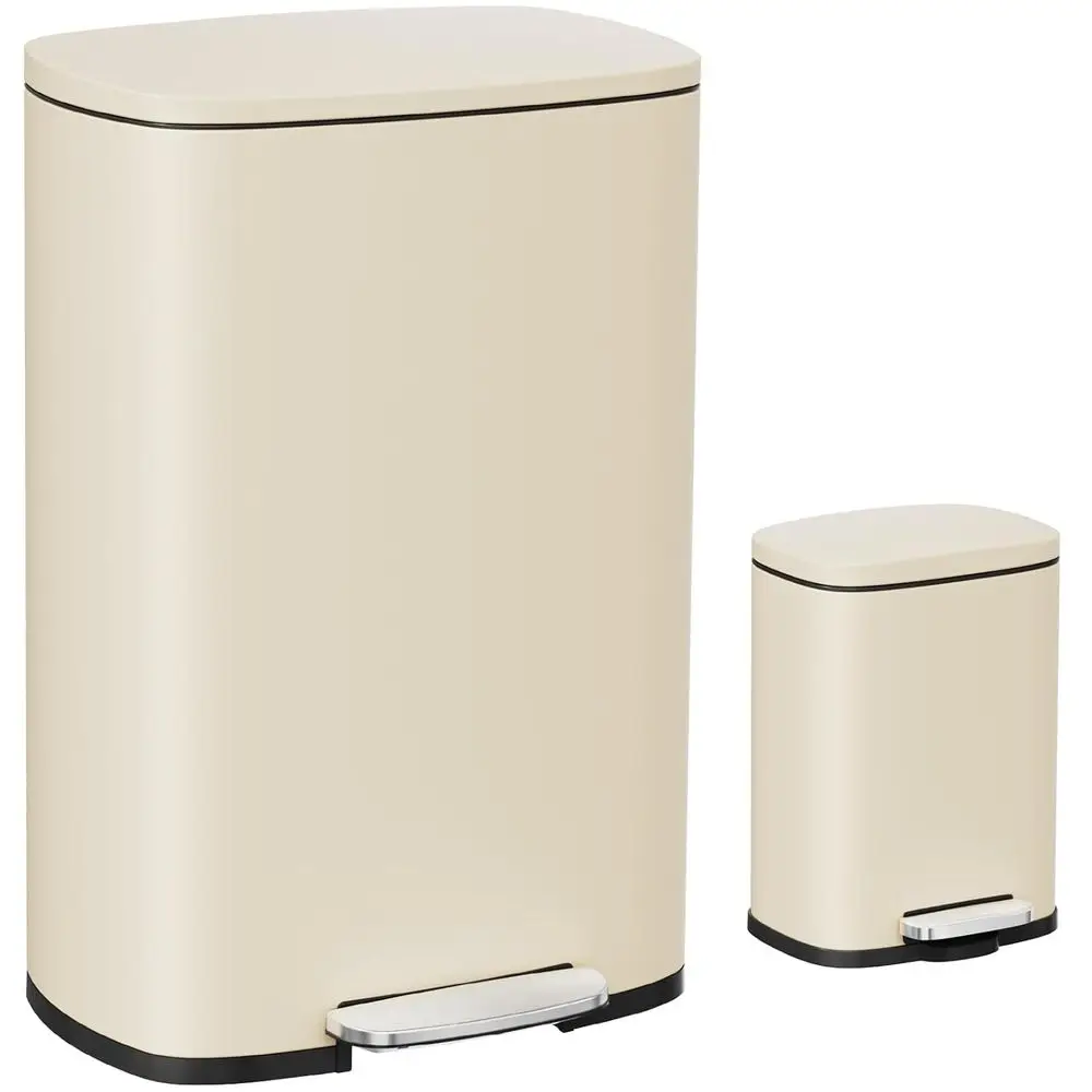 

13.2L StainlSteel Step Trash Can with Removable Inner Bucket, Soft-Close Lid, Fingerprint-Resistant, for Kitchen & Home (Beige)