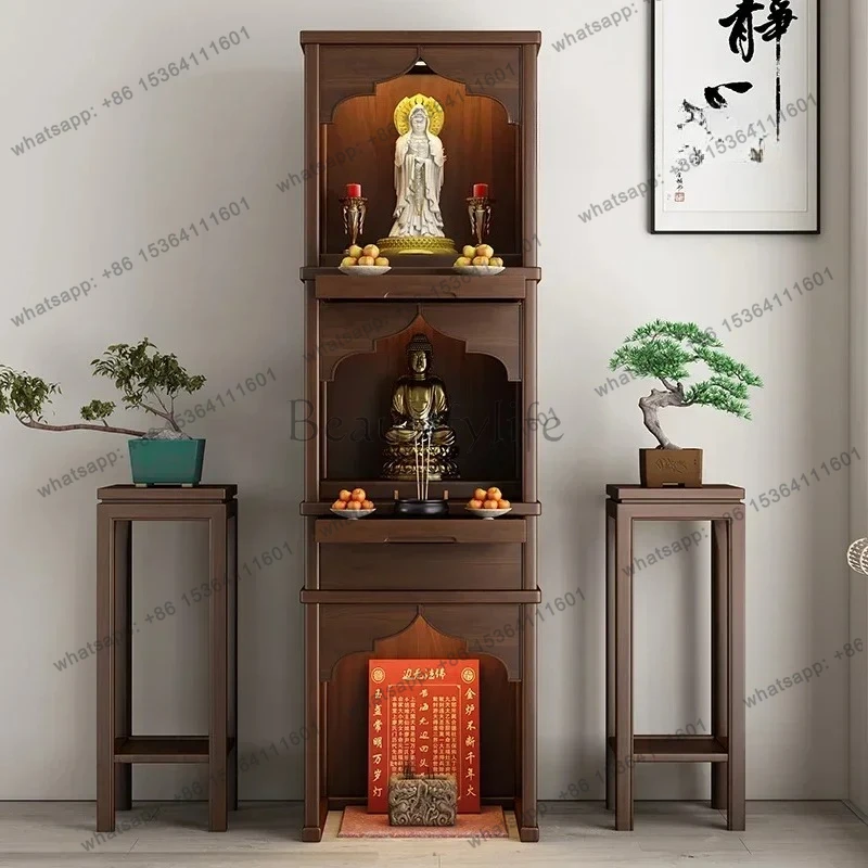 

FGCustodia per incenso per uso domestico con piattaforma buddista medievale in legno massello, nicchia buddista a tre strati mod