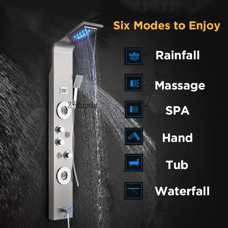 Waterfall Rainfull Shower Panel  SPA Sprayer Jets 3 Handles Shower Column Faucet Tower Hand Shower Tub Spout
