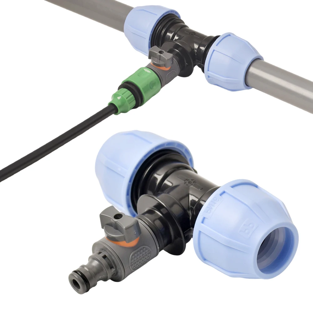 1Set of 2pcs Tee Quick Coupling Kit for O.D 20/25/32mm Pipe,16mm Adapter for: Agricultural Forestry Irrigation, Lawn Maintenance