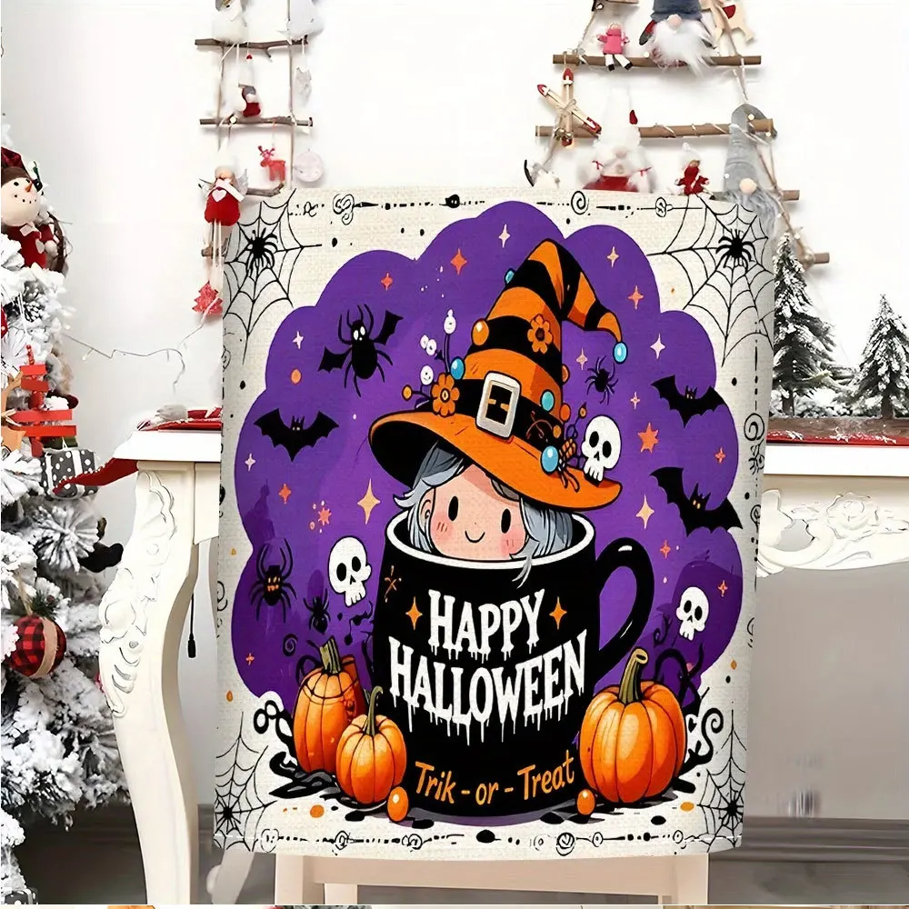 Halloween Witch Cute Pumpkin Bat Spider Web Chair Covers 2/4/6 PCS for Halloween Party Kitchen Home Decor