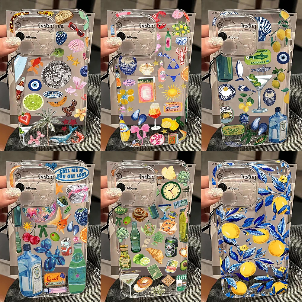 

Fashion Flower Leaves Lemon Phone Case For Oppo Reno14 Reno13 Reno12 Reno11 Reno10 Reno8 Reno7 Reno6 F Z Pro 5G Clear TPU Cover