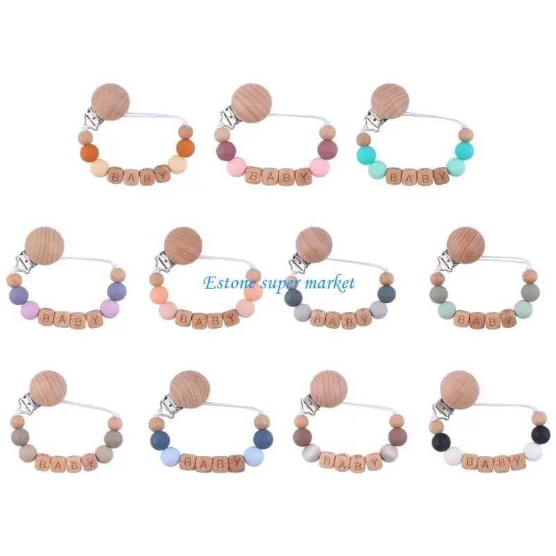 

090B Baby Pacifier Chain Silicone Beads Beech Clip Pacifiers Strap Chewing Toy