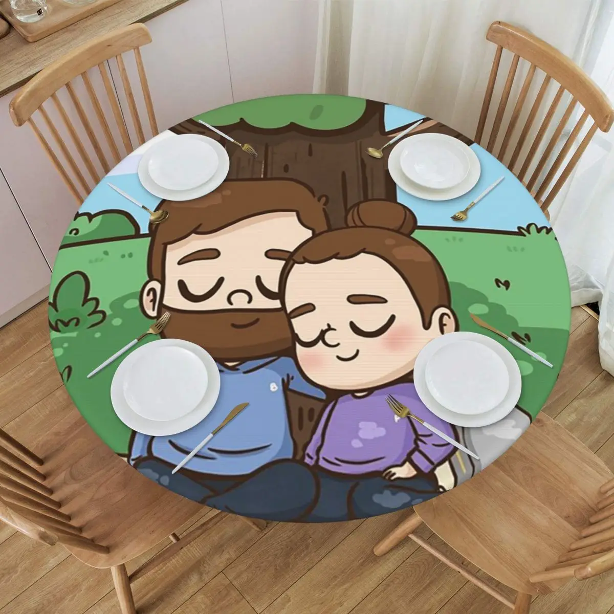 Park Day - Pibubear Waterproof Round Tablecloth Oilproof Table Cloth for Kitchen Events Dining Table Cover