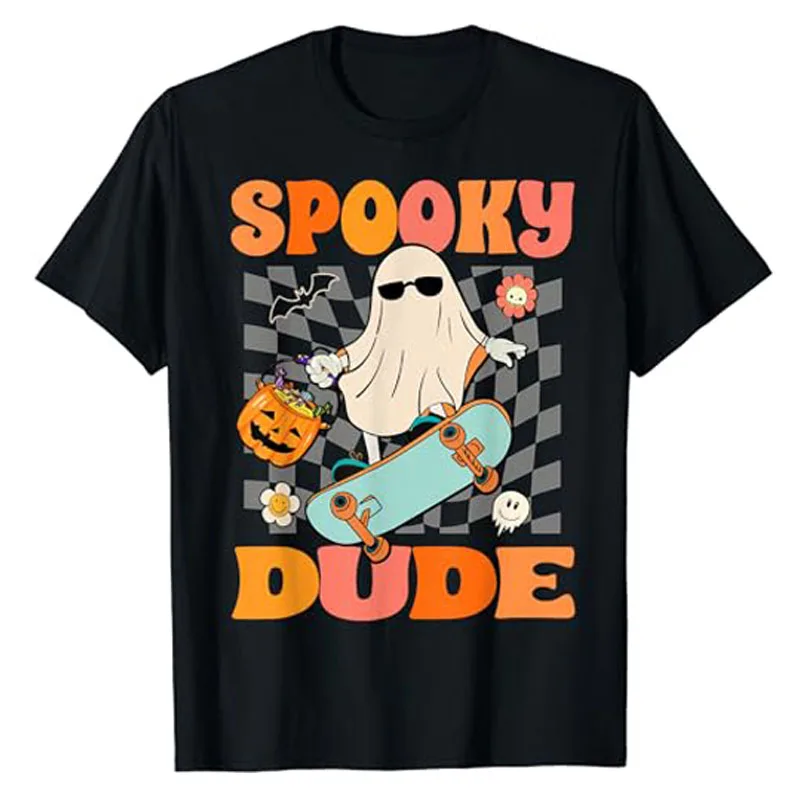 

Skateboard Boo Spooky Jack O Lantern Halloween Costumes Boys T-Shirt Funny Men's Fashion Thanksgiving Day Graphic Tee Top Gifts