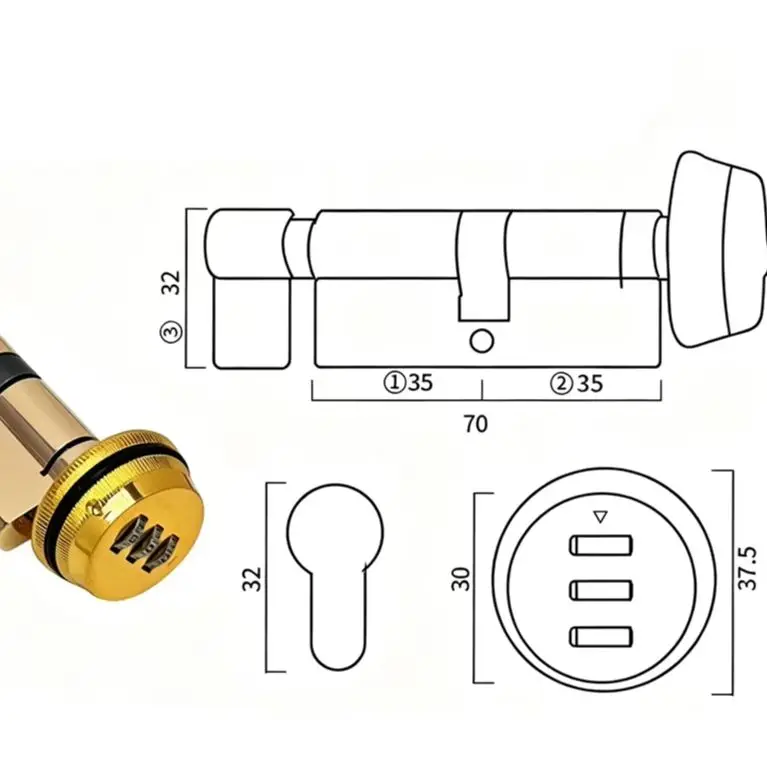 70mm Digital Code Lock Cylinder Brass Finish Keyless Entry Lever Lock For Wooden Interior Door Bedroom Control