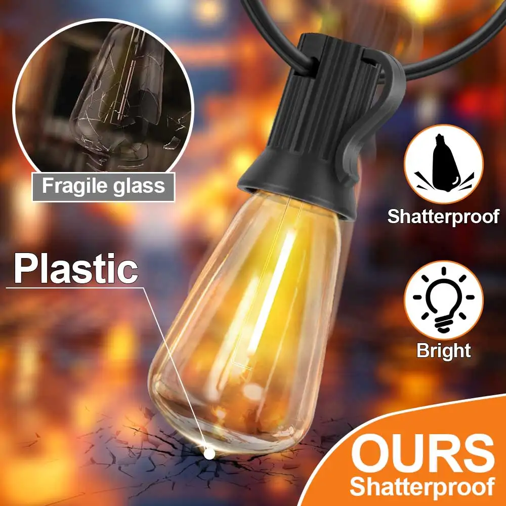 LED في الهواء الطلق سلسلة ضوء 12 فولت الناتج أضواء الفناء مع ST38 خمر لمبة بلاستيكية مقاوم للماء سلسلة أضواء معلقة للفناء الخلفي #4