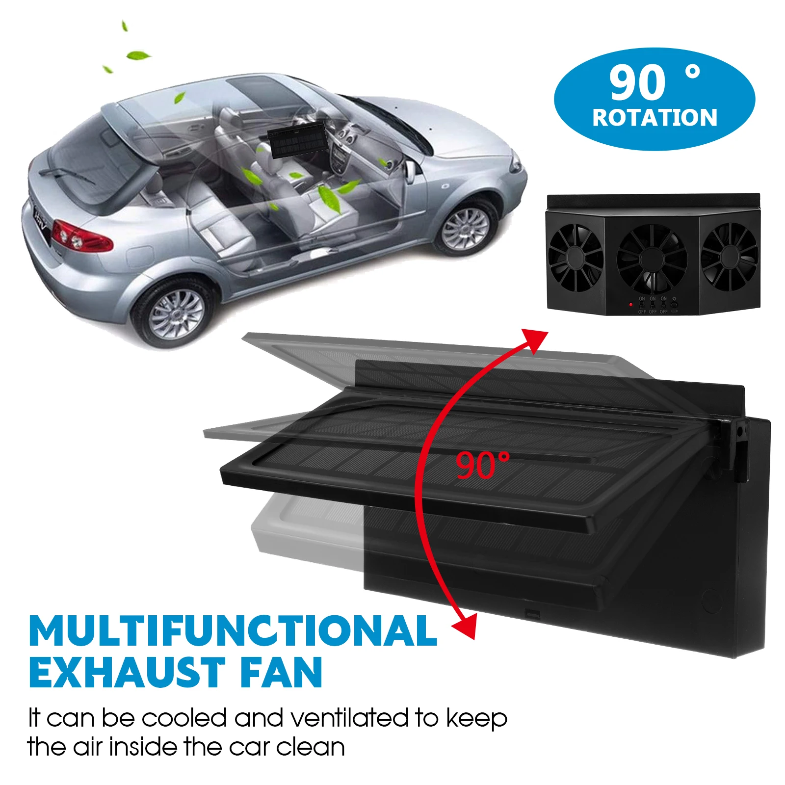 

Car Ventilator Fan Solar Powered Triple Turbine 4500 Cooling Vent Wide Compatibility Car Window Fan Solar Air Conditioner