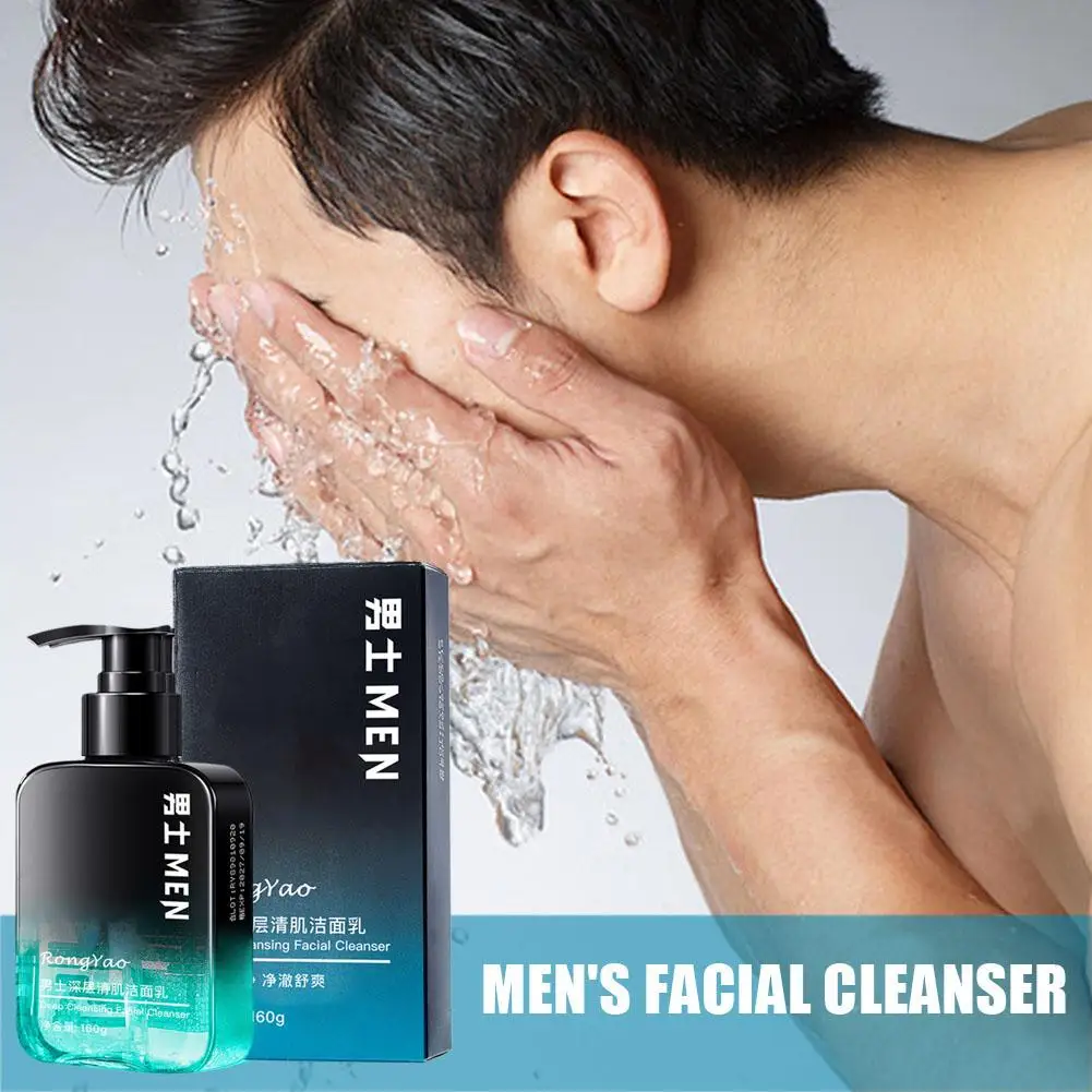 Pembersih wajah asam Amino untuk pria, pori-pori dalam membersihkan kontrol minyak penghalus kulit 160ml M7L3