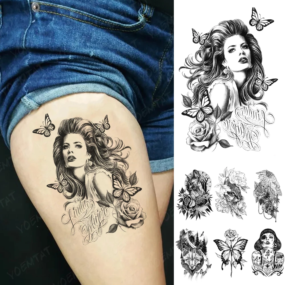 

Waterproof Temporary Tattoo Sticker Gothic Y2K punk gril Flash Tattoos Butterfly text Body Art Arm Fake Tatoo Men Women