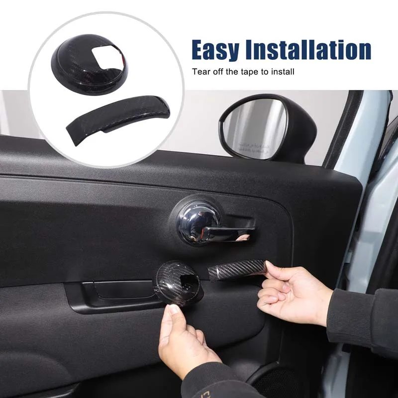 

4Pcs Real Carbon Fiber For Fiat 500 2010-2026+ Car Interior Handle Cover Decoration Sticker Car Protection Accessories
