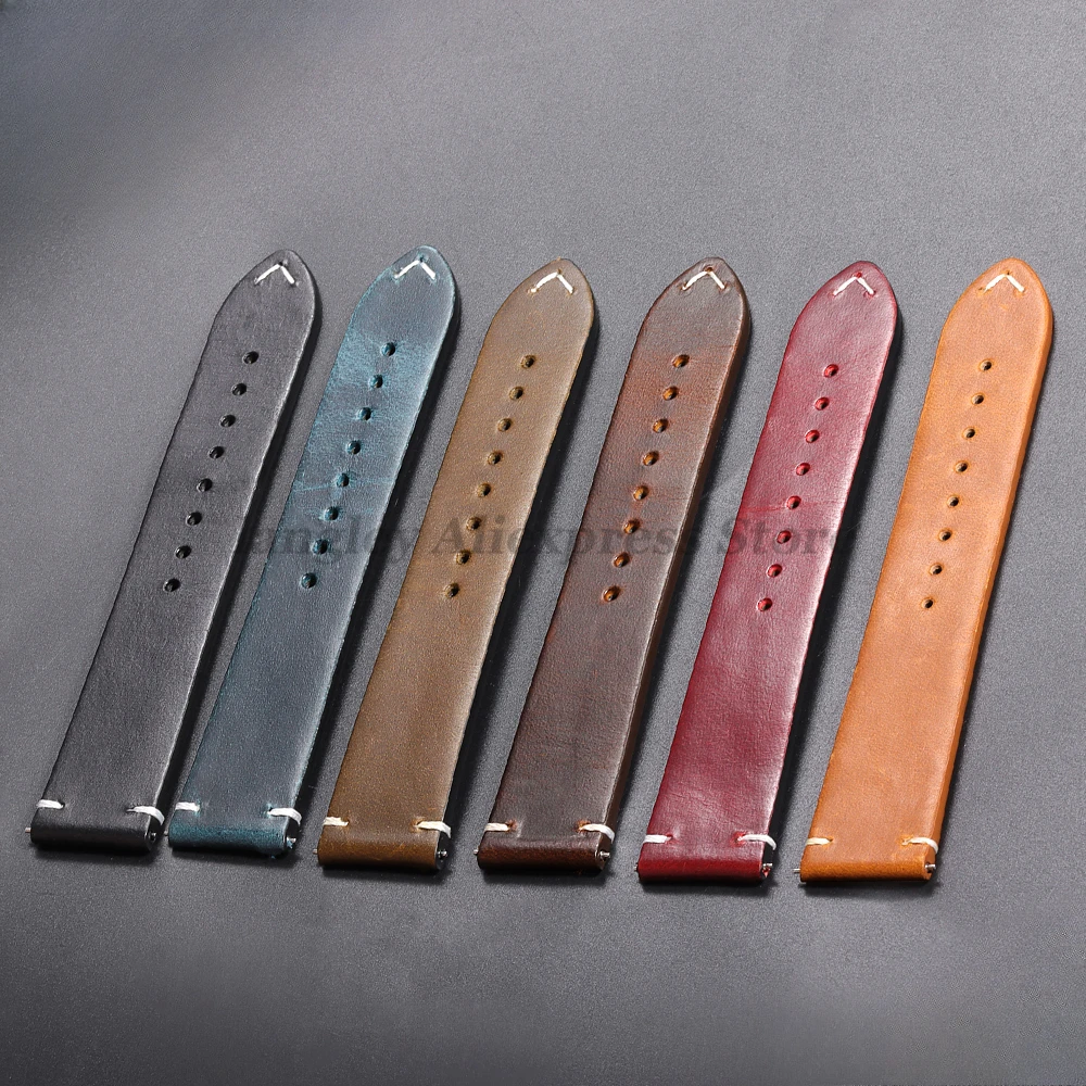 خمر النفط الشمع الجلود حزام الساعات 18 مللي متر 19 مللي متر 20 مللي متر 21 مللي متر 22 مللي متر 24 مللي متر ل أوميغا ل سايكو معصمه خياطة جلد البقر حزام (استيك) ساعة