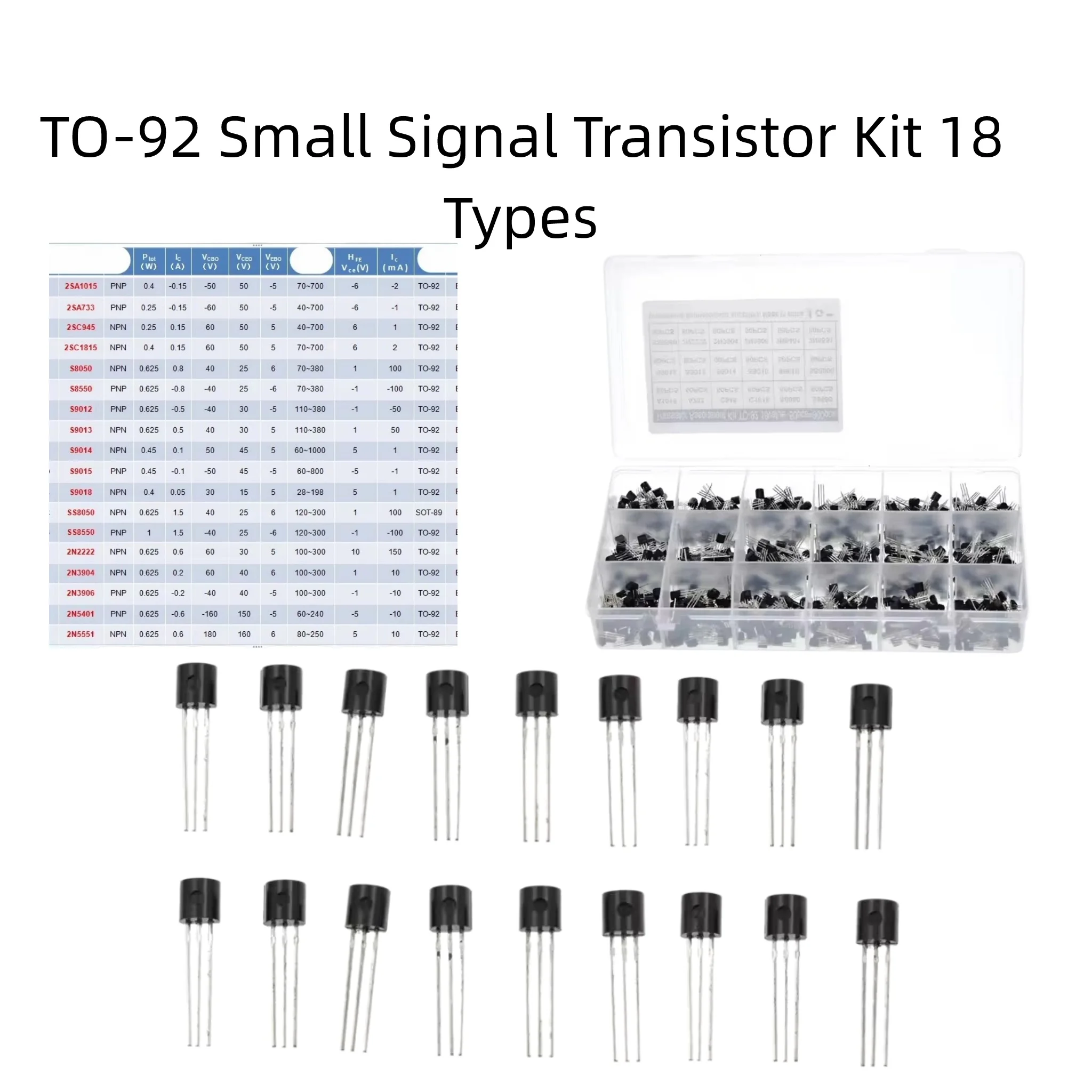 900Pcs TO-92 Small Signal Switching Transistor Assortment Kit, 18 Types 50Pcs Each NPN PNP Transistor Set for Electronic D