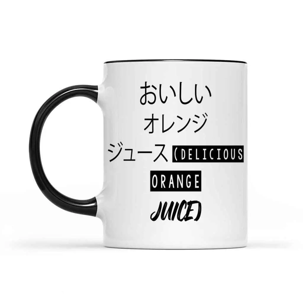 Geschenk Design niedlichen japanischen Orange-Geschenk für Männer und Frauen lieben leckere Designs-enthält Stroh-11 oz weiße Keramik schwarz innen