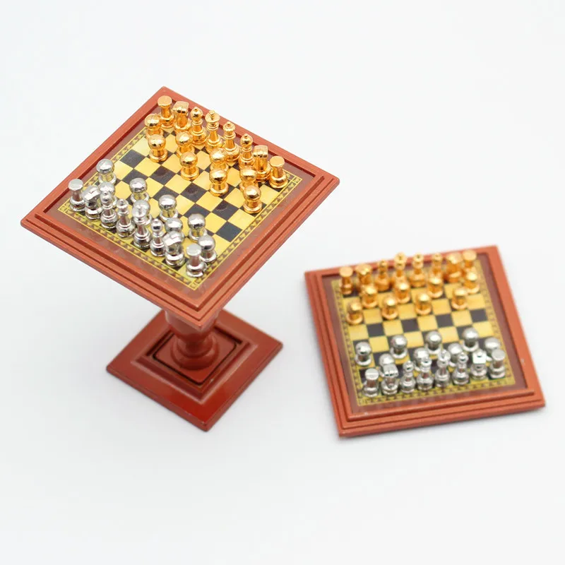 

Dollhouse Mini Magnetic Chess Table Game Board 1:12 Miniature Family Game Chess Board Accessories Scale Scene Crafts Home Decor