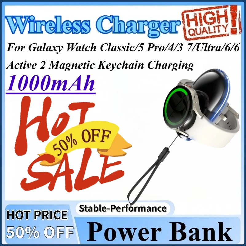 

1000mAh Portable Wireless Charger Power Bank For Galaxy Watch Classic/5 Pro/4/3 7/Ultra/6/6 Active 2 Magnetic Keychain Charging