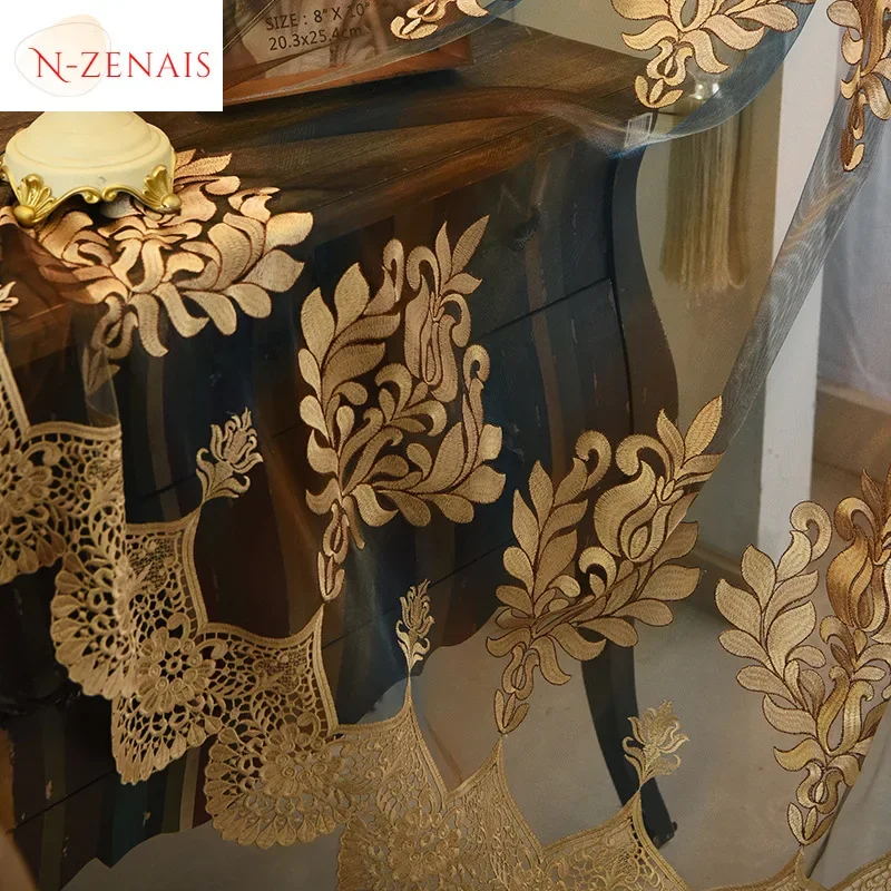 Embroidered Curtains Custom Translucent Bedroom Curtains Tulles Finished Products Customization New European Style Luxury