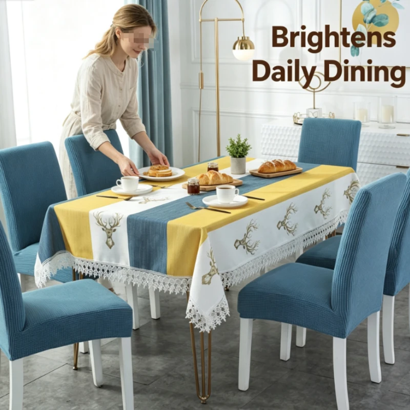 Fabric cotton and linen dining table cover, simple cover coffee table cloth rectangular household simple modern practical
