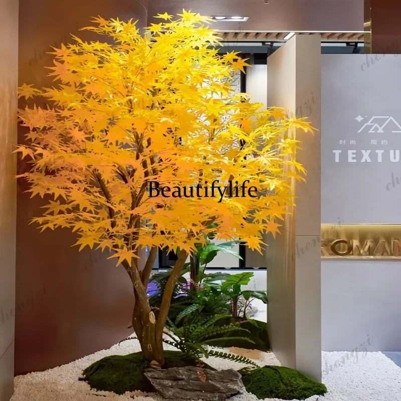 E153 boutique simulated maple tree red maple large green plant decoration indoor and outdoor landscaping fake yellow maple tree