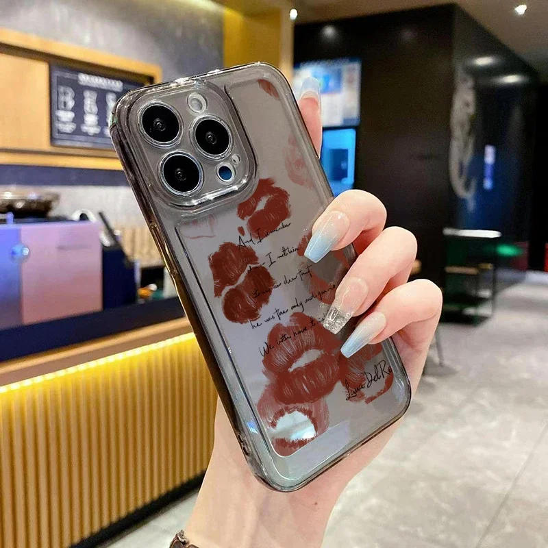 Shockproof Soft Clear Phone Case For iPhone 15 Pro Max Cases iPhone 14 13 12 11 XS X XR 7 8 Plus Cool Red Lip Girl Pattern Cover