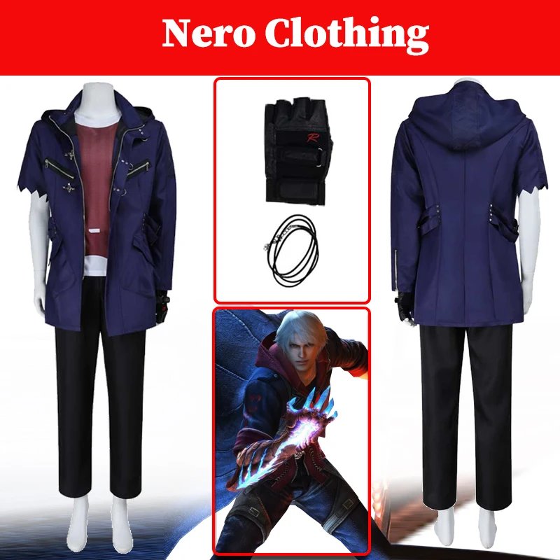 

Game DMC 5 Nero Cosplay Costume Men Disguise Roleplay Fantasia Clothing Gloves Necklace Set Halloween Party Carnival Suits