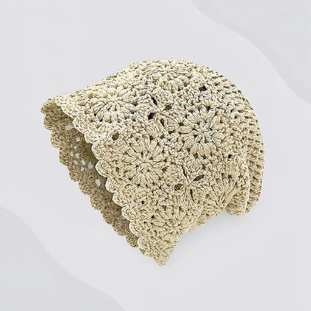 Fashion Floral Hollow Out Knitted Beanie Women Summer Thin Cap Soft Breathable Sweet Aesthetic Slouchy Headwear