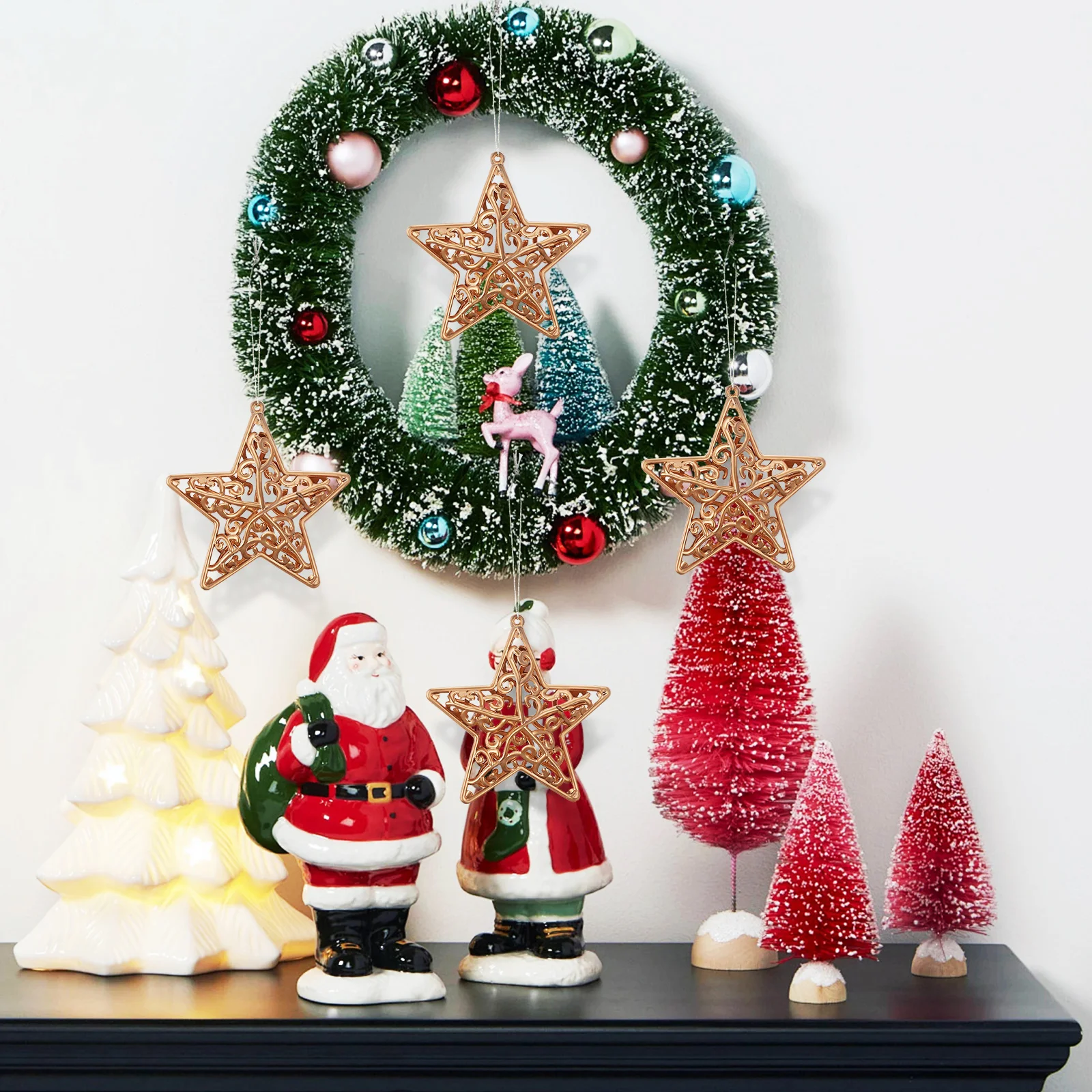 

18 Pcs Glittering Star Decoration Hanging Ornaments Garden Plume Entryway Wall Neutral