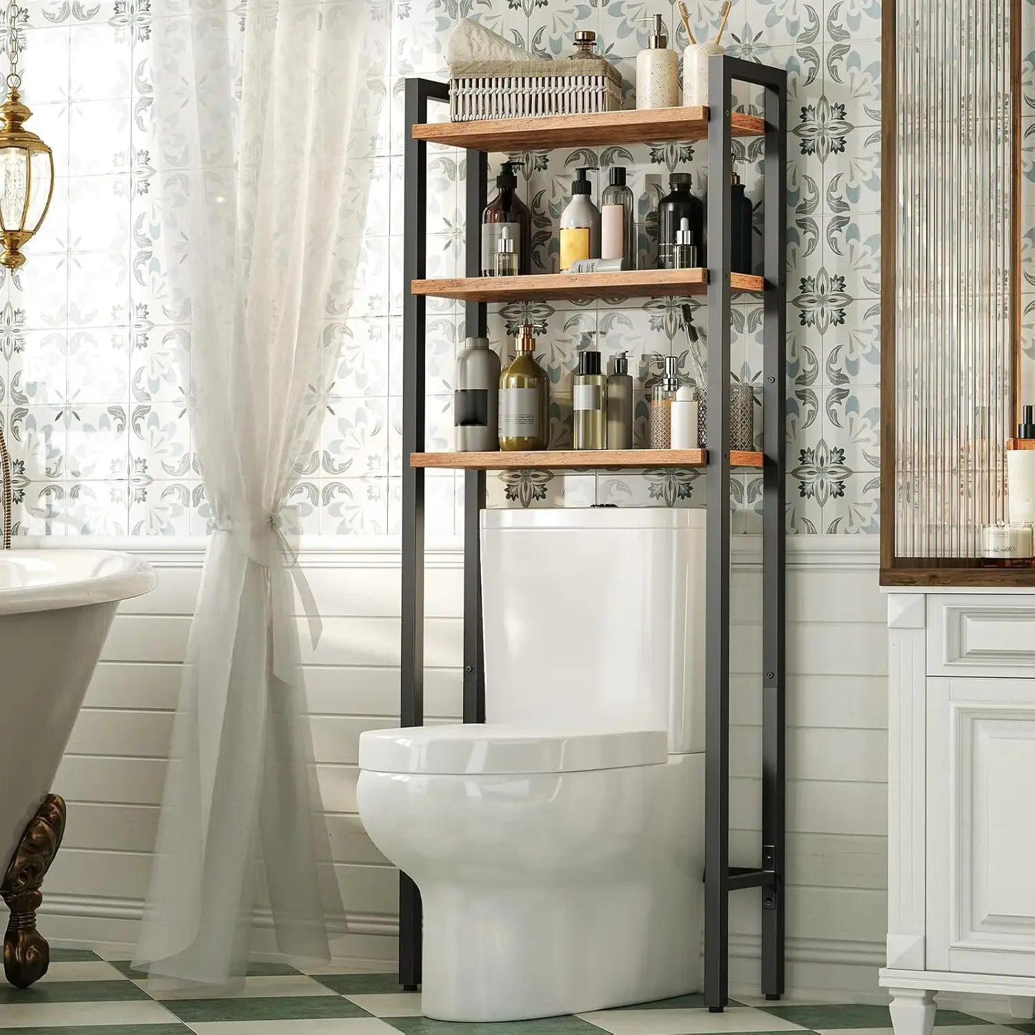 Хранение над унитазом, 3-уровневый органайзер над унитазом, деревянные полки для ванной комнаты, экономия места, отдельно стоящая полка для хранения