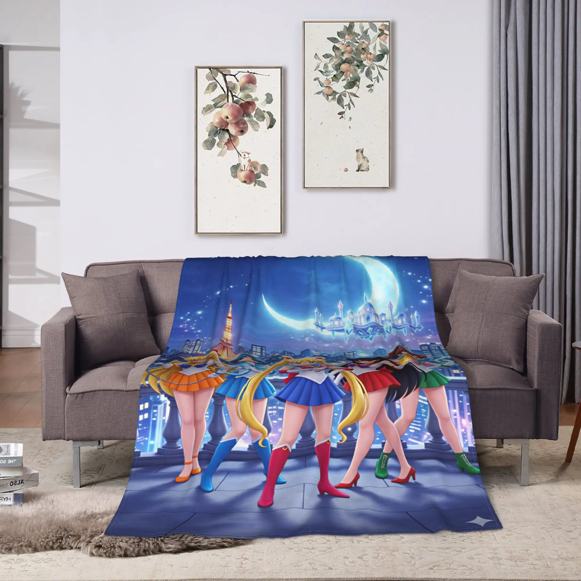 S-Sailor M-Moon Anime  Blanket  Soft Warm Aesthetic Plush Throw Blanket For Couch Travel Flannel Bedspread Bed Cover