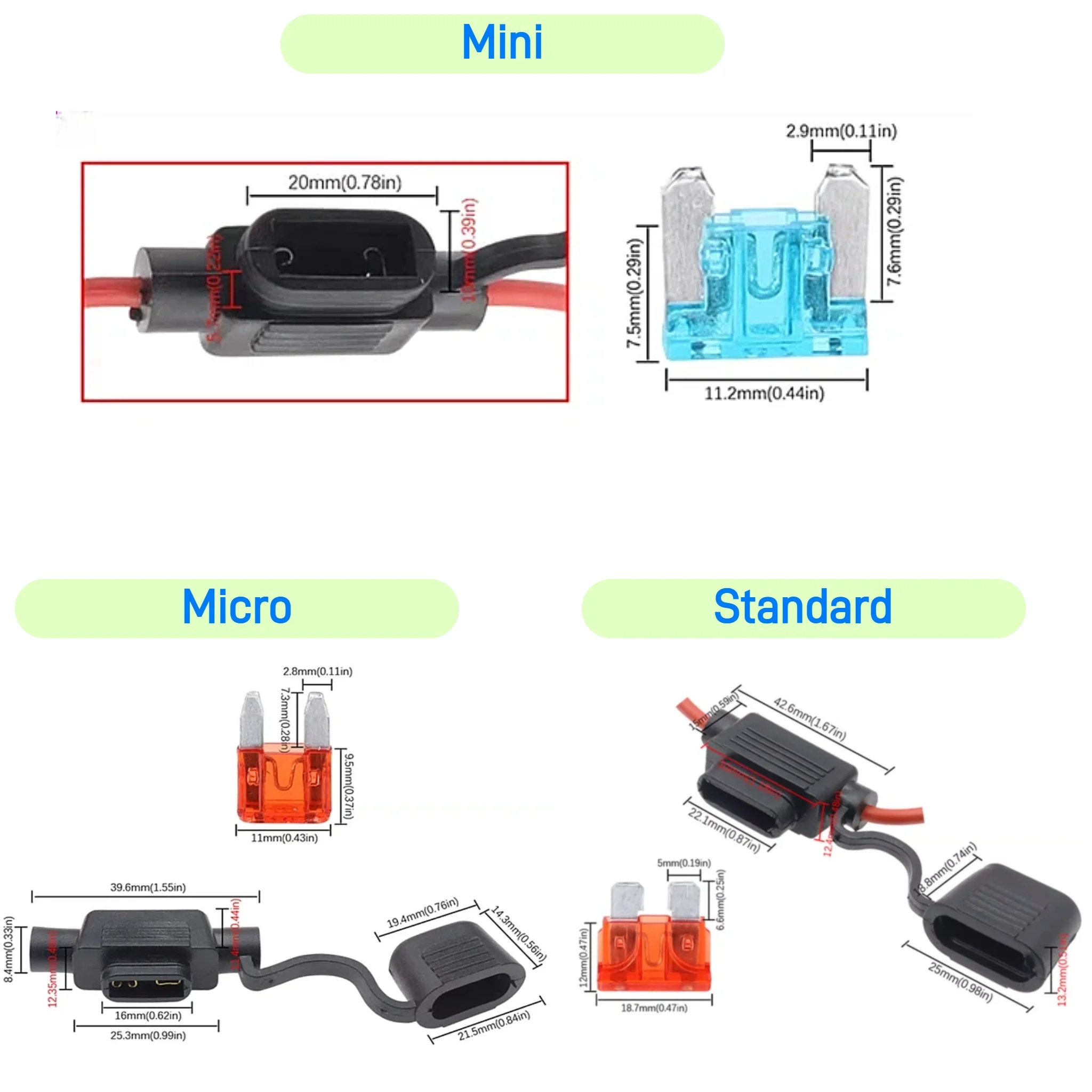 10-2 PCS,18 Gauge Fuse Holder 12V for ATC/ATO Blade Fuse Inline Fuse Holder 12V with 18 AWG Wires with 10A 15A Fuse Car