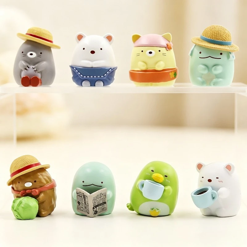 8pcs New Cute Mini Sumikko Gurashi Anime Figure Model Toy Japanese Cartoon PVC Figurine Keychain Gift Car Decorations