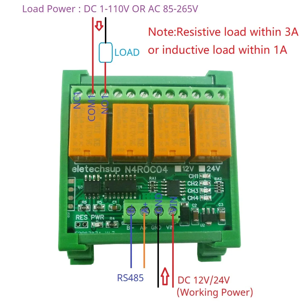 مايكرو 4 قناة Modbus RTU وحدة التتابع تيار مستمر 12 فولت 24 فولت 3A 8 CMD RS485 PLC DIN لوحة السكك الحديدية لأتمتة المنزل