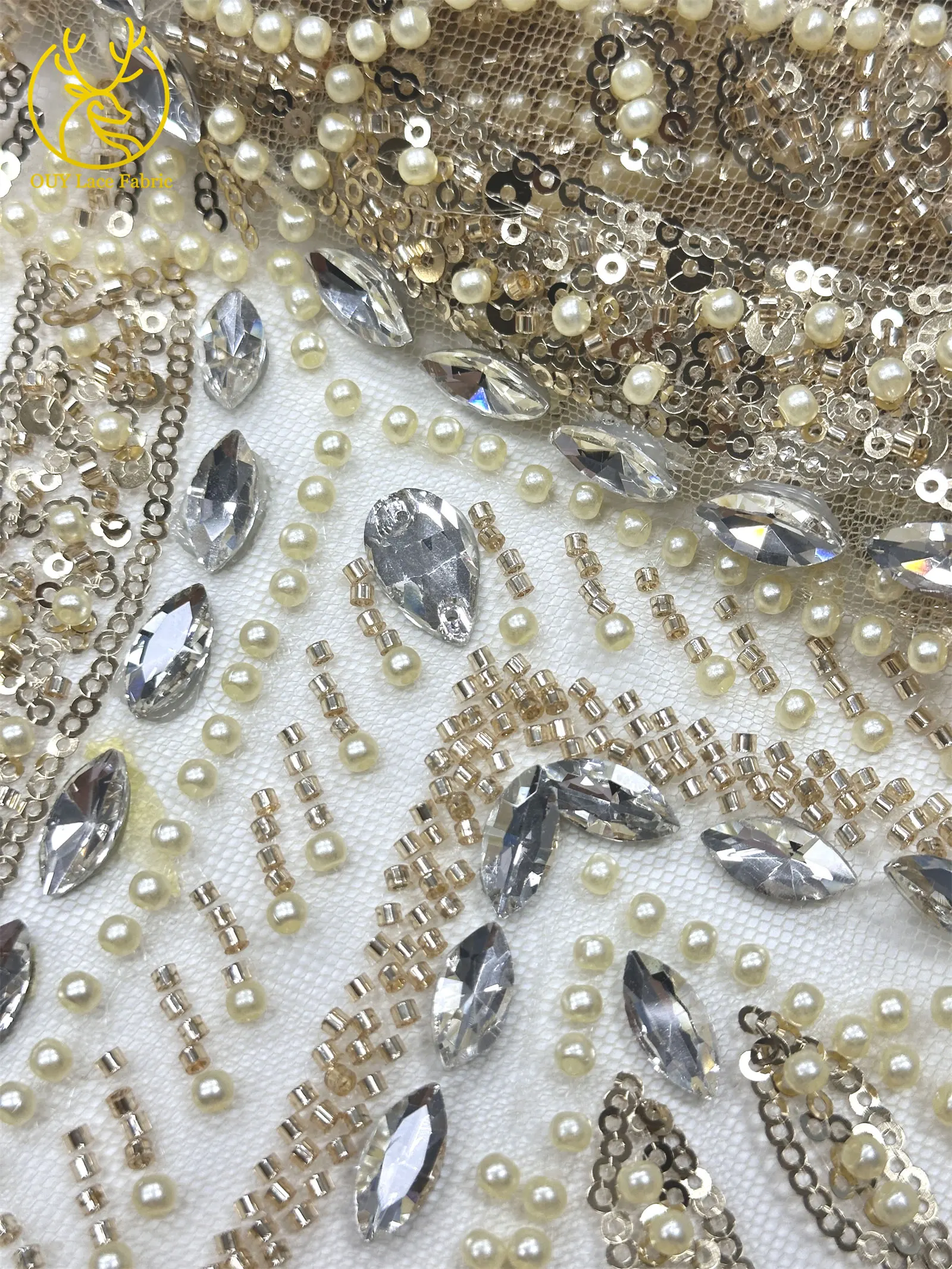 2026 Neues Design Afrikanischer Perlen-Diamant-Spitzenstoff Französischer Nigerianischer Pailletten-Tüll für Damen Partykleid Dekoration Nähen – Detail 17