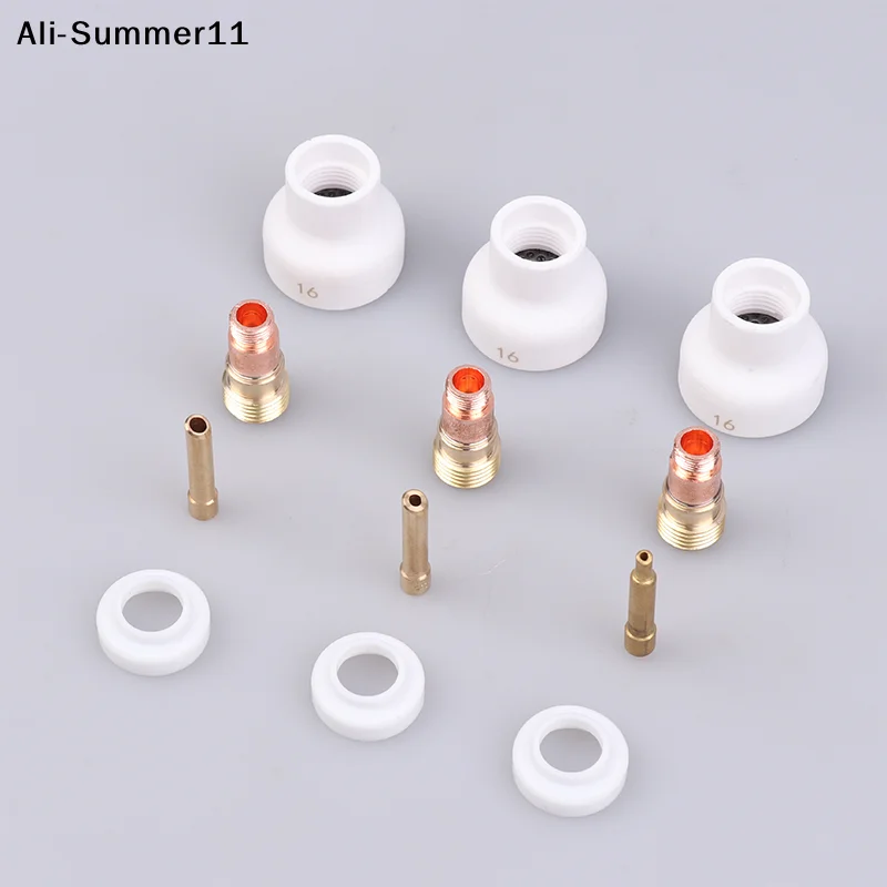 【11A】4Pcs TIG Welding 1.6/2.4/3.2mm White Ceramic Nozzle Alumina Cup Kit Torches WP17 18 26 Stubby Collets Body Gas Lens Set