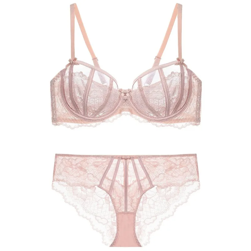 Sommerliches, sexy Spitzen-BH-Set für Damen, französische Hasenohren, Push-up-Dessous, Halbschalen-BH, leicht, atmungsaktiv, Unterwäsche, Größen 32-38, Set