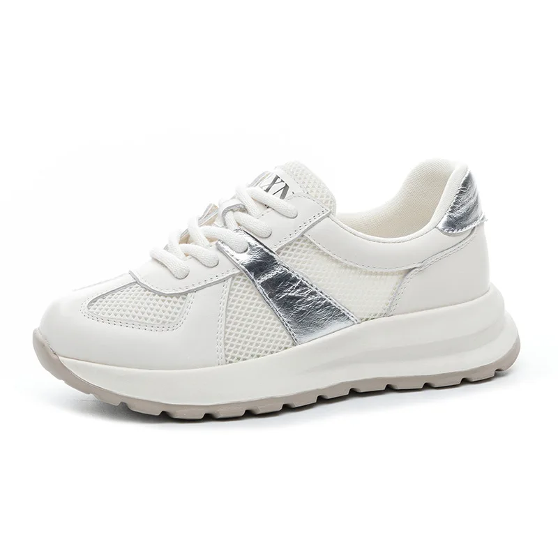 

Высококачественные брендовые женские повседневные кроссовки 4 см, летние легкие туфли на платформе с дышащей сеткой из натуральной кожи на толстой подошве со шнуровкой