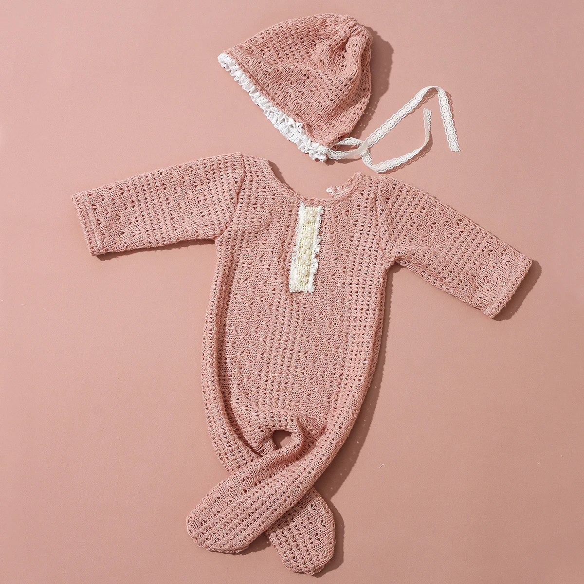 Ylsteed 2-teiliger Neugeborenen-Fotografie-Strampler, langärmelig, mit passender Pomp-Mütze, Baby-Outfits für Jungen und Mädchen zum Photoing-HD