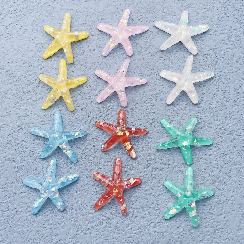 10pcs 40mm Starfish Flat Back Resin Cabochons Acrylic Patch Diy Phone Case Shoes Hair Clip Jewelry Decoration Crafts Accessories - view 2